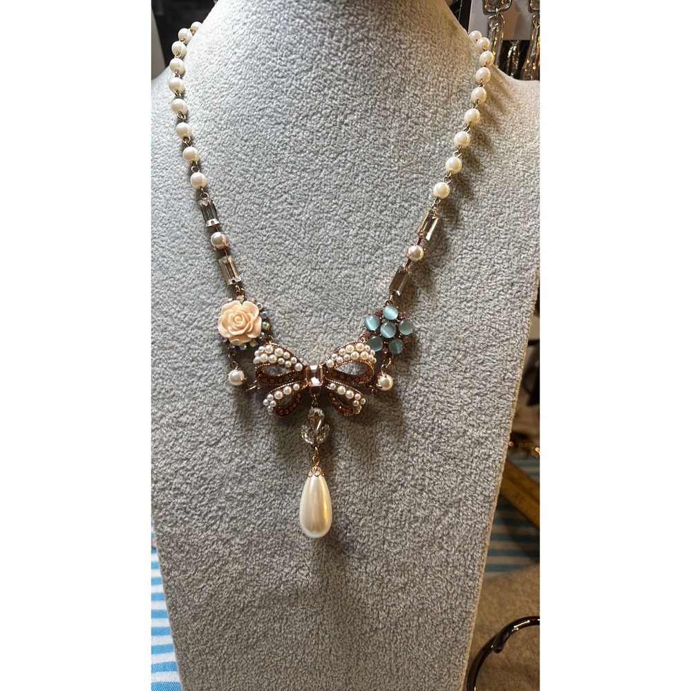 #18.  Authentic Betsey Johnson Vintage-Style Bow & Pearl Statement Necklace